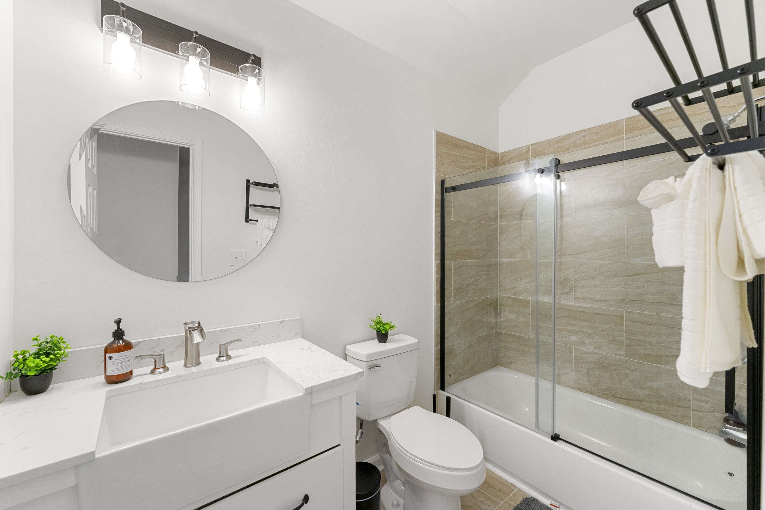 Crisp and clean bathroom designed for your comfort and convenience.