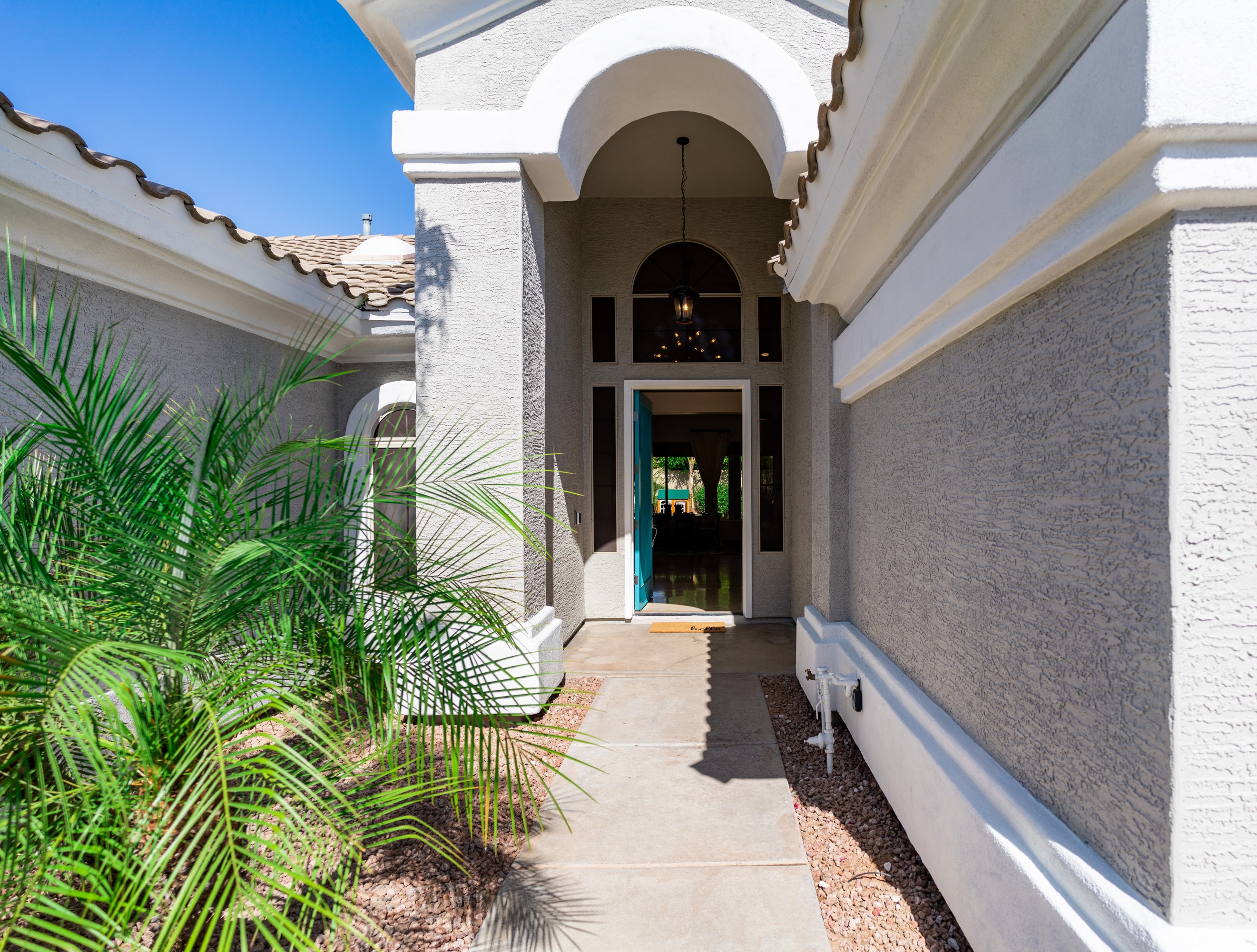 Our walkway to the front door is well lit and wide.
