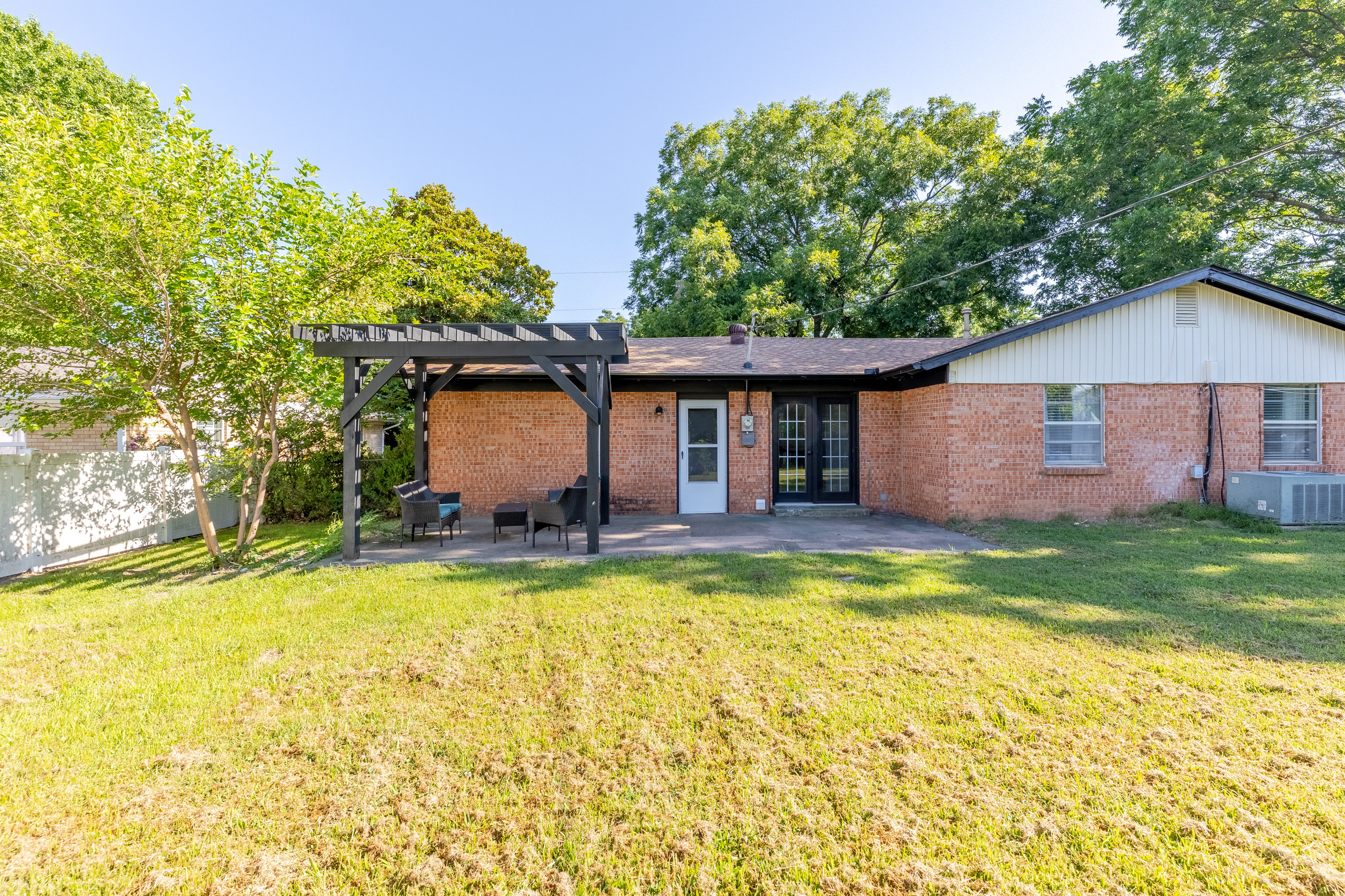 Relax under the stars on the patio with a propane fire pit and seating for four.
