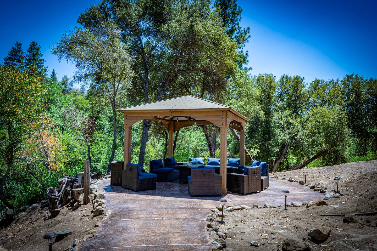 Red Wood Gazebo with Propane Fire Pit