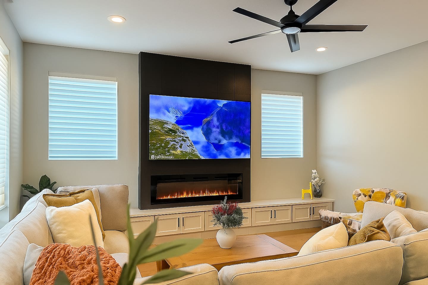 We have a 75-inch LG LED TV and a comfy couch — perfect for movie nights! 