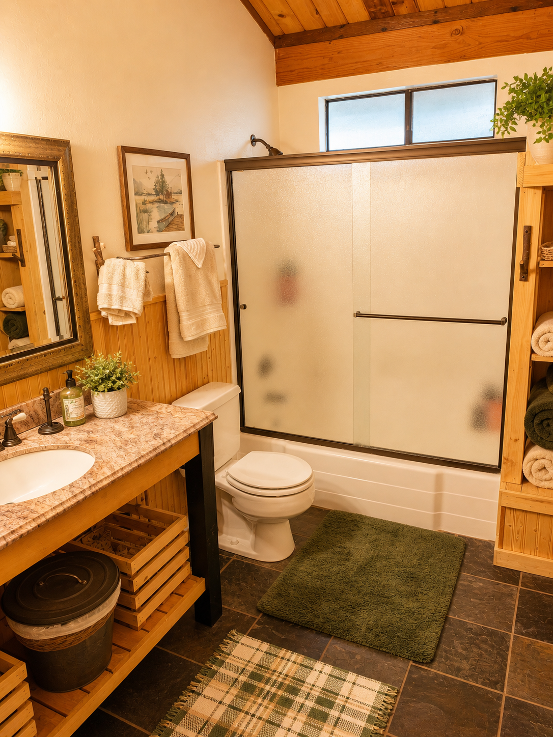 The upstairs loft area has it's own full bathroom with bathtub/shower combo.  It will be stocked with towels, hair dryer and basic toiletries as well.