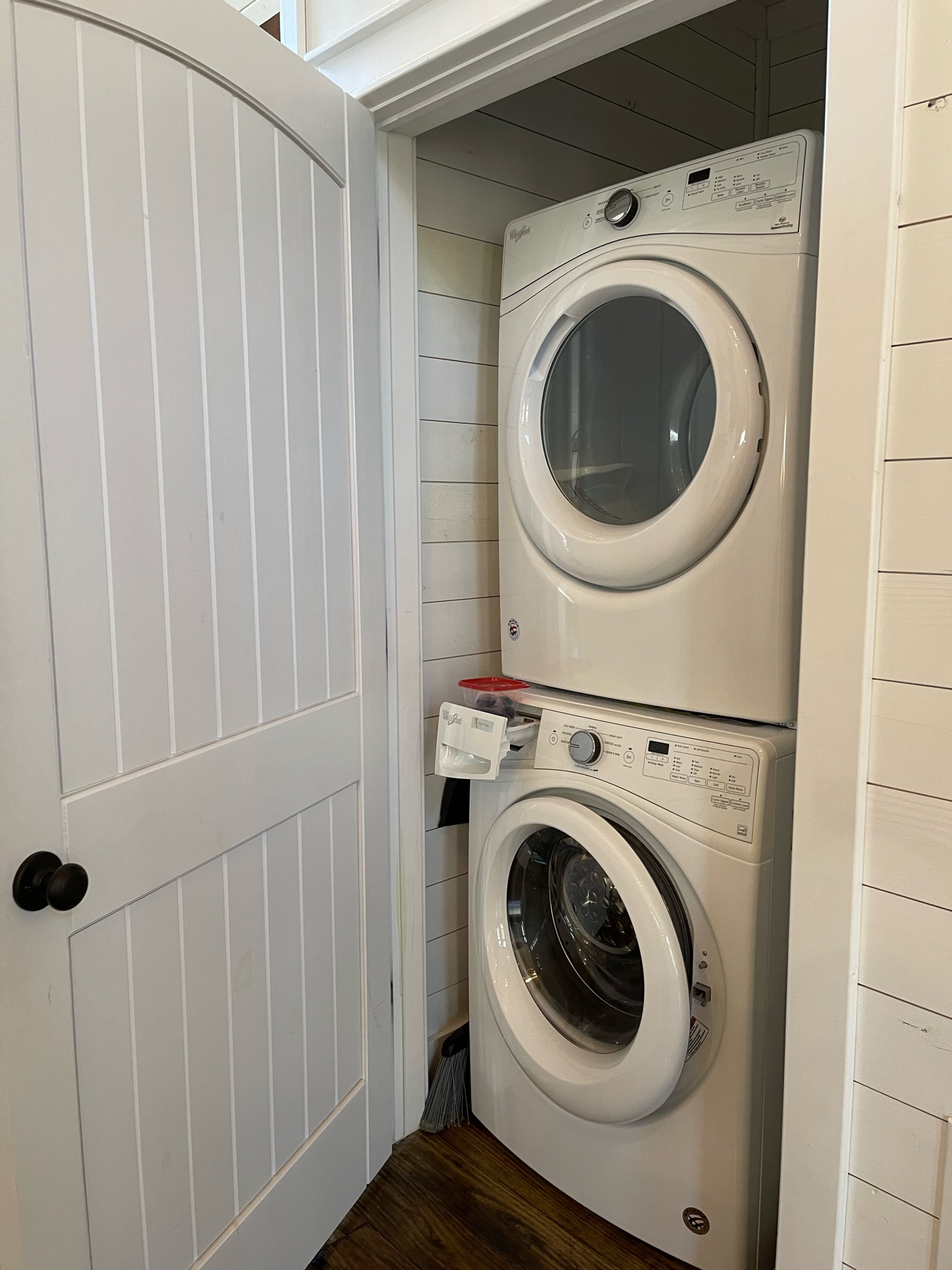 Laundry closet. Go home with clean clothes and help our awesome cleaning crew get the cabin ready for our next guests.