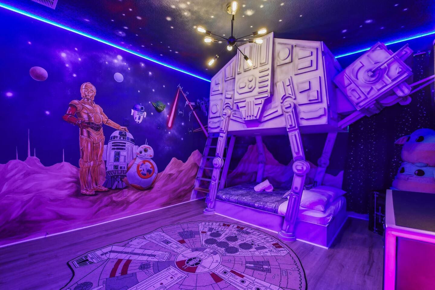 Star wars themed room with two double beds