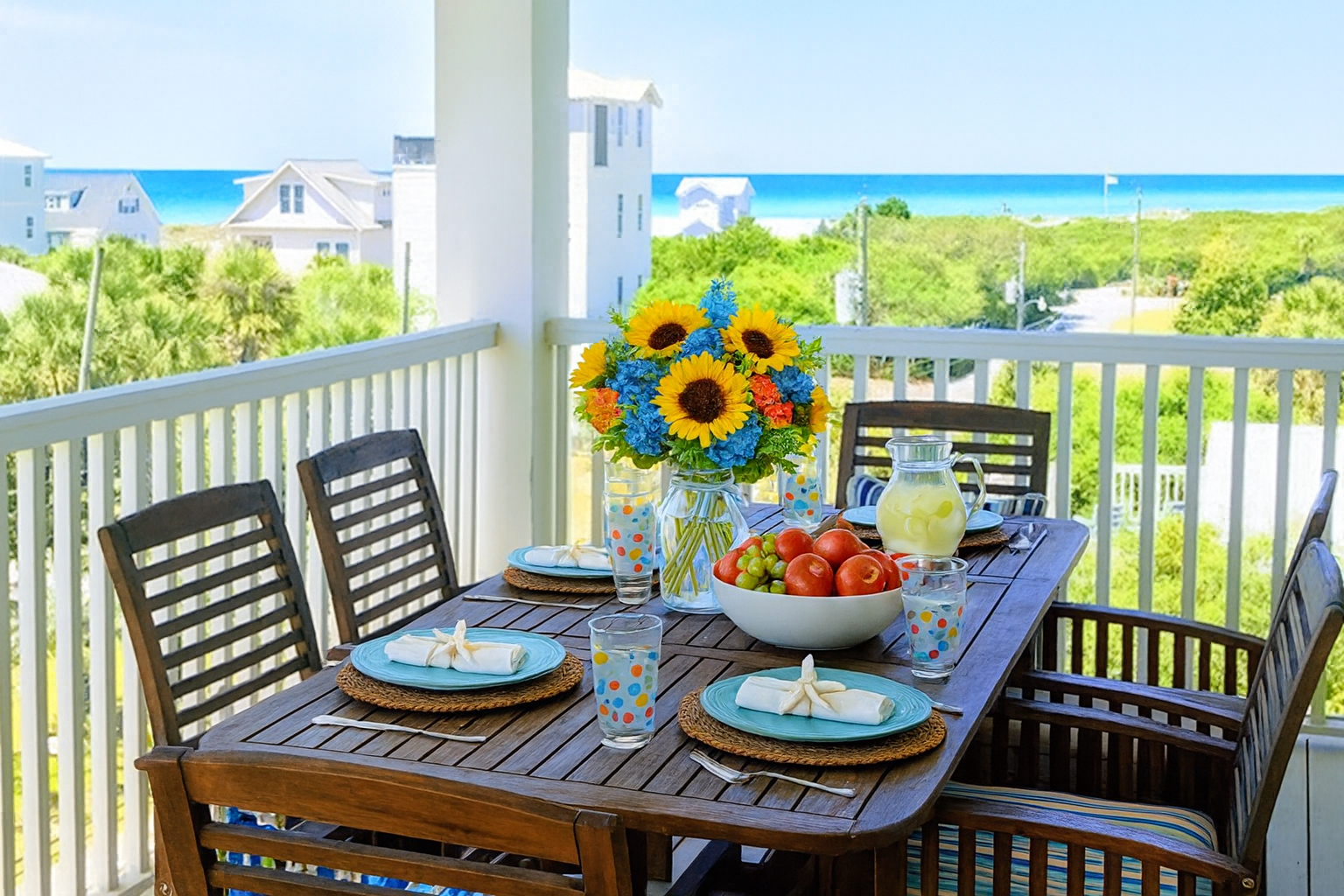 Enjoy Breakfast, Lunch and Dinners views from the cozy third floor balcony.
