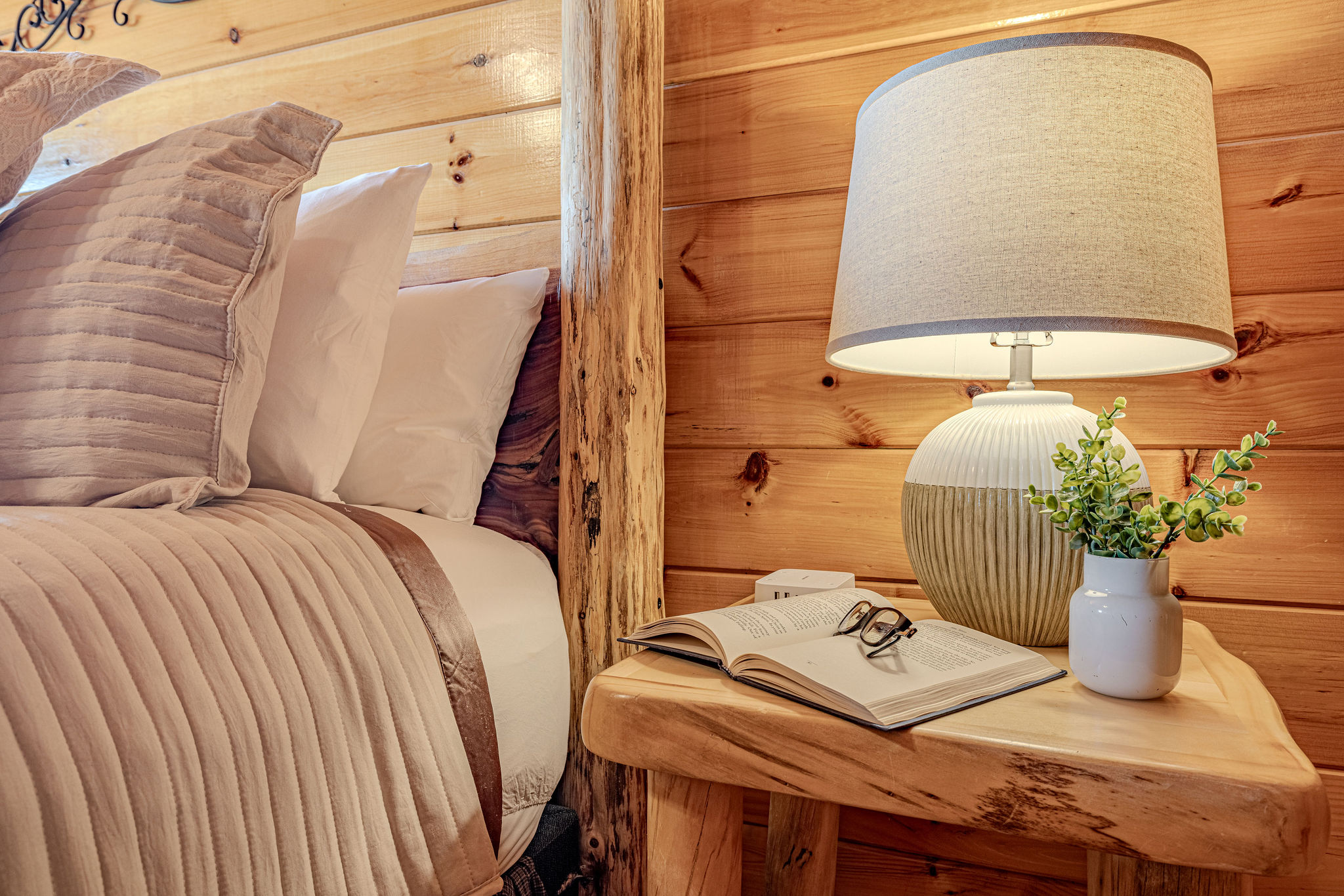 USB charging stations on both nightstands.