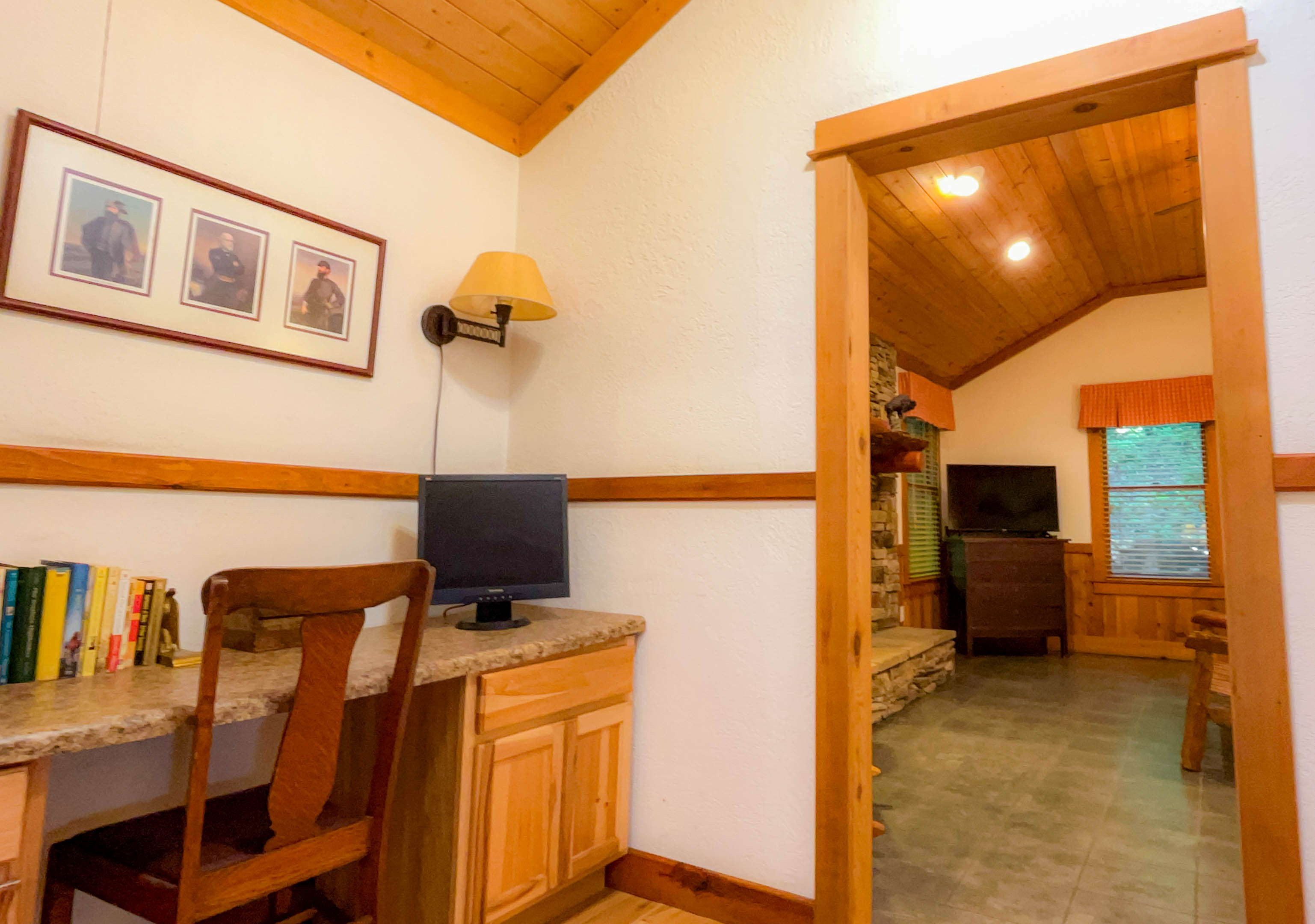 A nice dish area between the bedroom and living room area