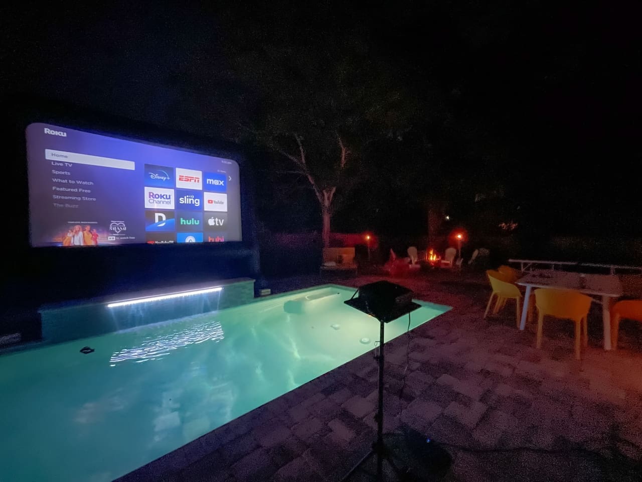 20-Foot Projection Screen for night movies by the pool and firepit