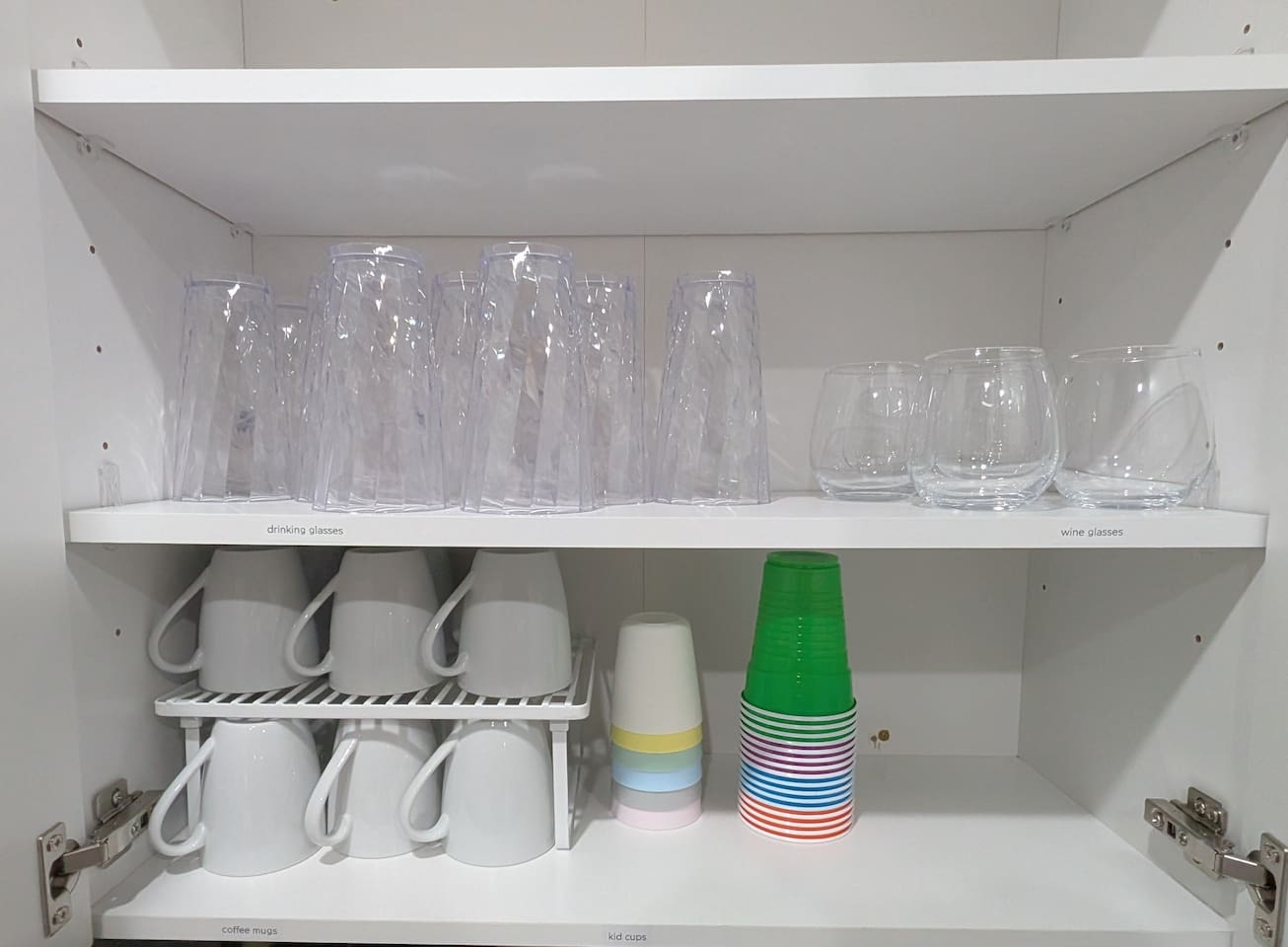 Coffee mugs, drinking cups, kid cups, and stemless wine glasses are available. 