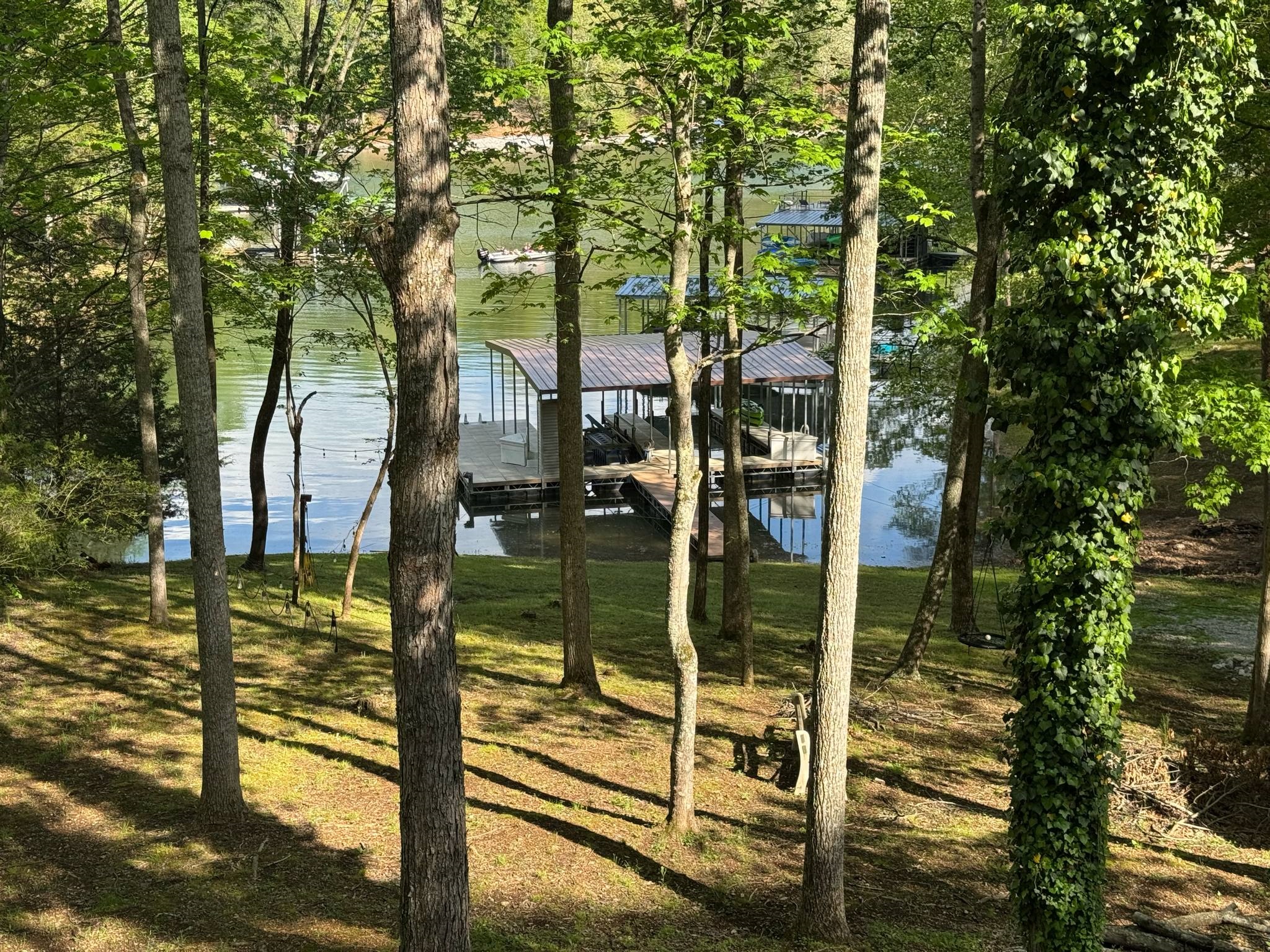 Full Pool with dock pulled up to land