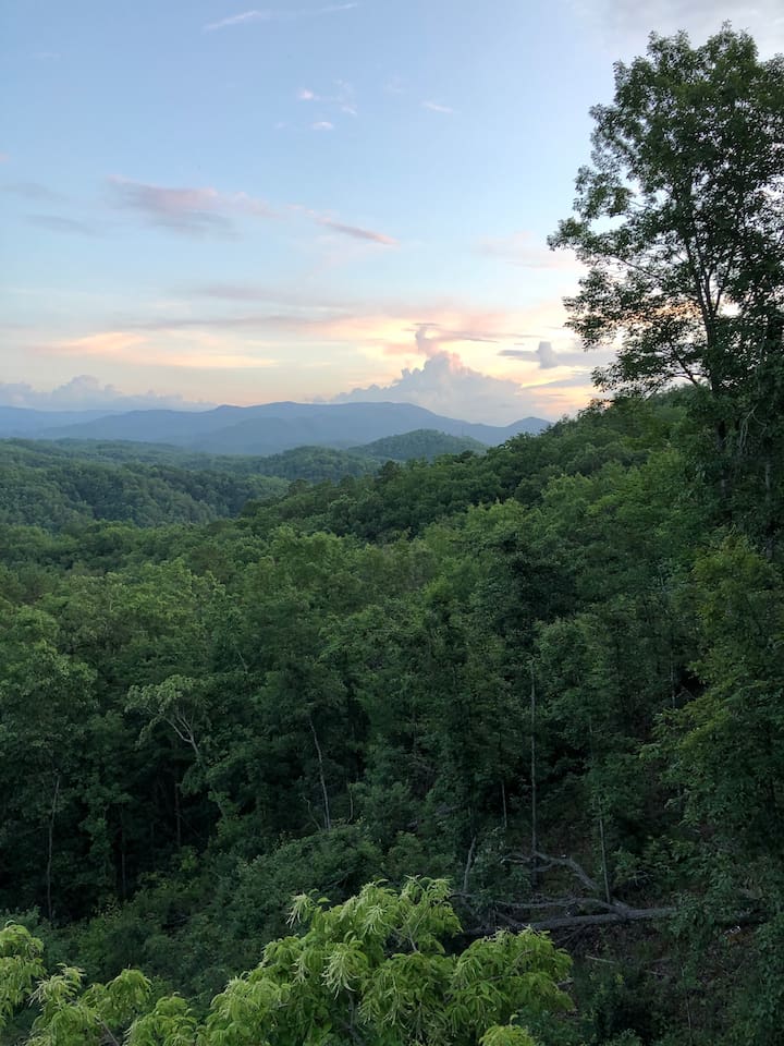 Views looking towards Gatlinburg from Above the Mist. You can see the snow at Ober during snow season! 