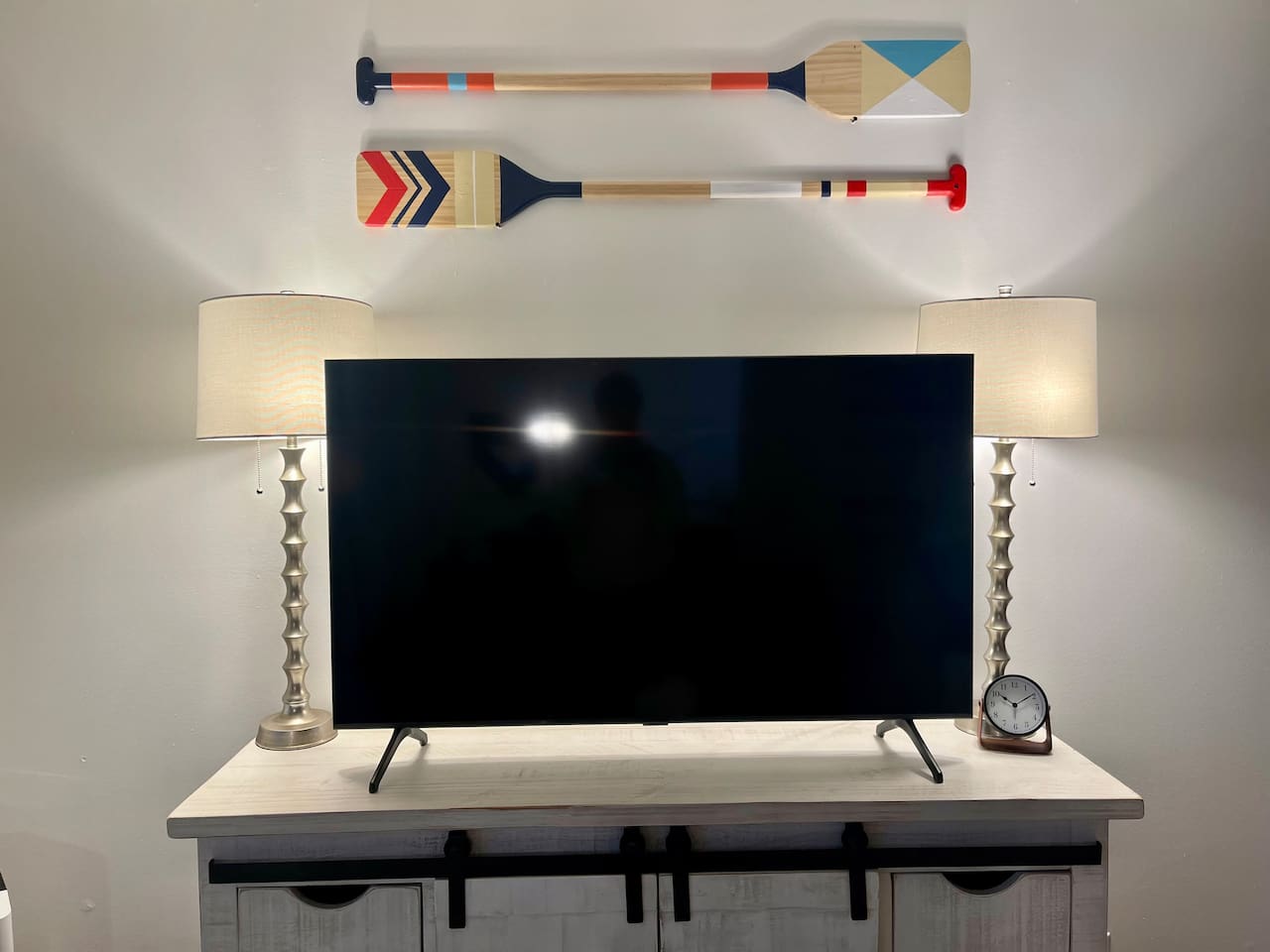 Custom painting oars with 55" smart tv.