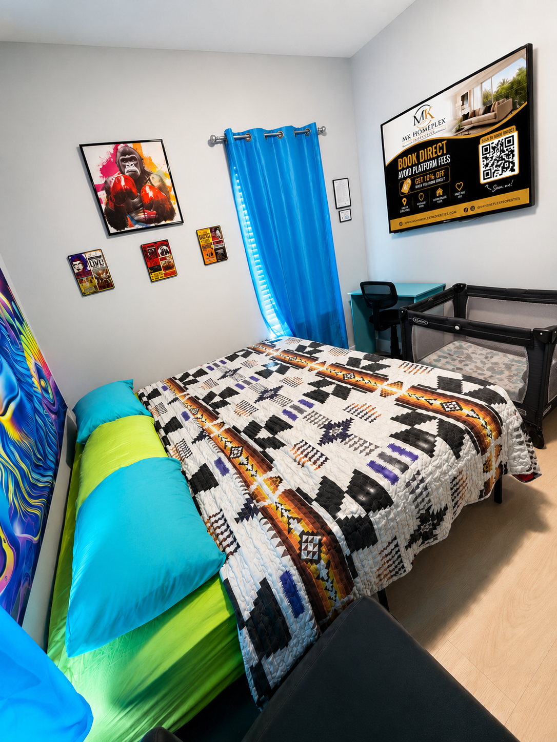 Pack n play crib is provided for free. If needed during your stay, please request it made prior to your arrival. Otherwise, it is folded up for you in the closet.