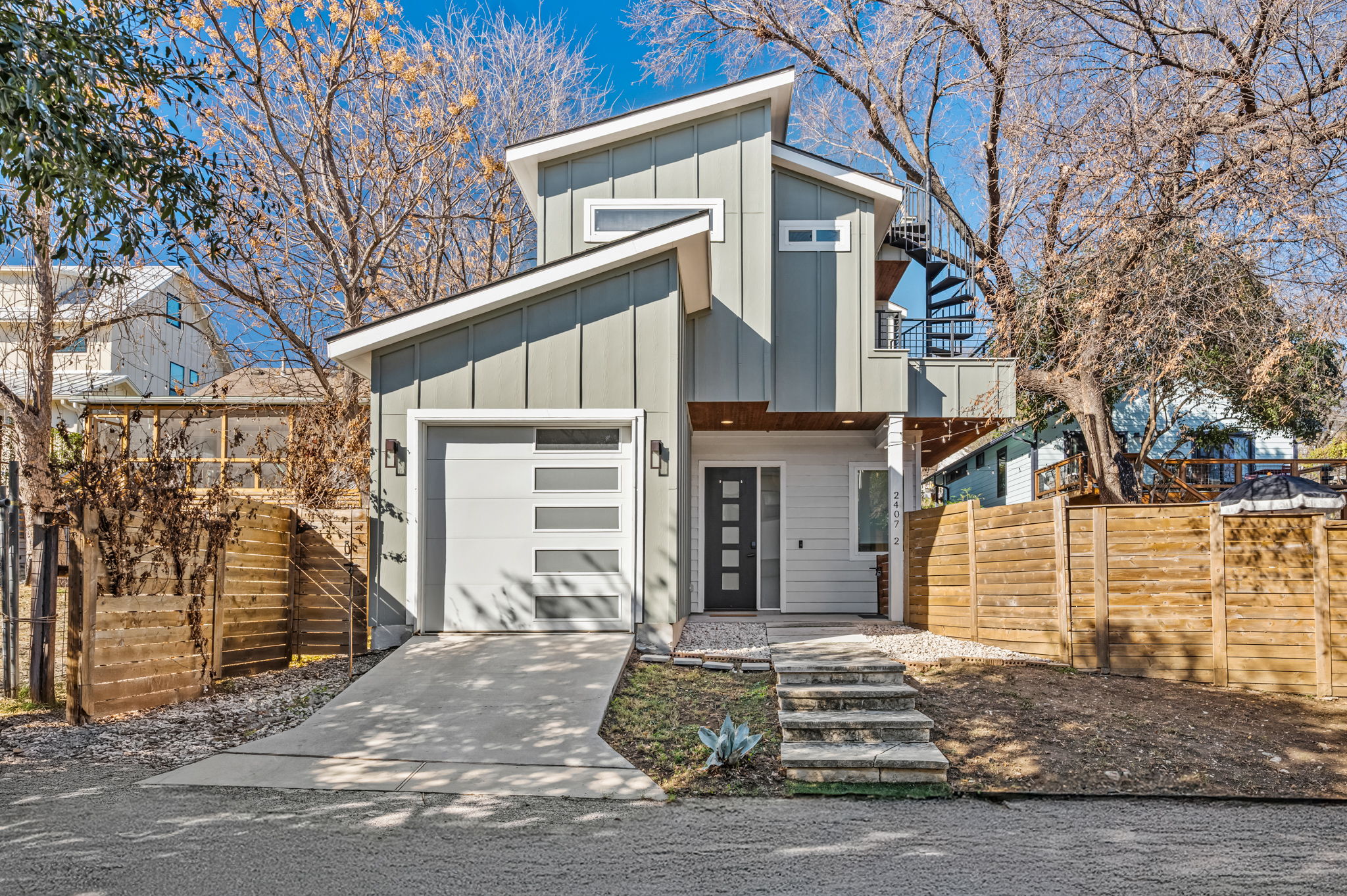 Contemporary exterior showcasing the home’s unique design and curb appeal