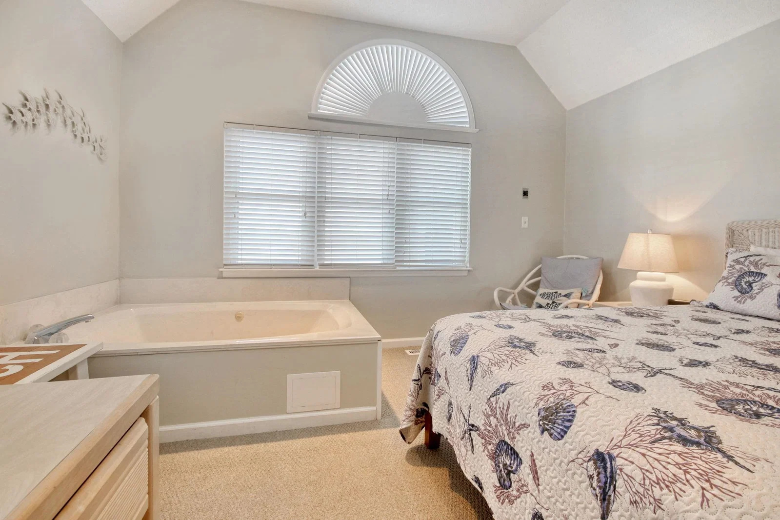 Jetted tub in the primary bedroom