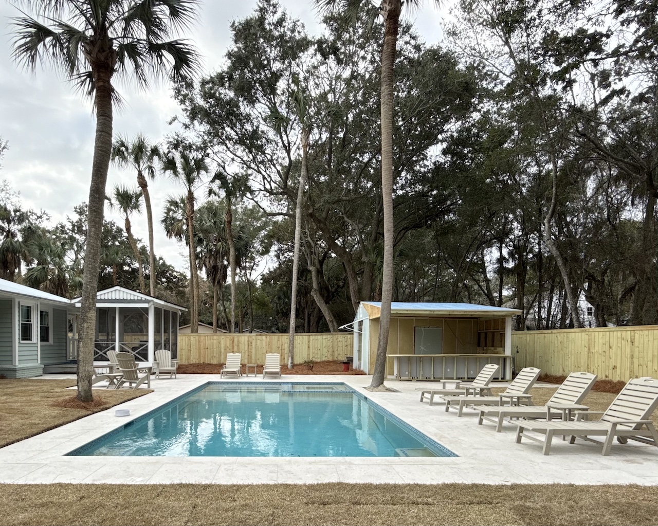 Private Heated Pool is 15 ft wide by 30 ft long.  Pool is 3 ft-6 ft deep.  Hot tub is 6 ft x 6 ft.