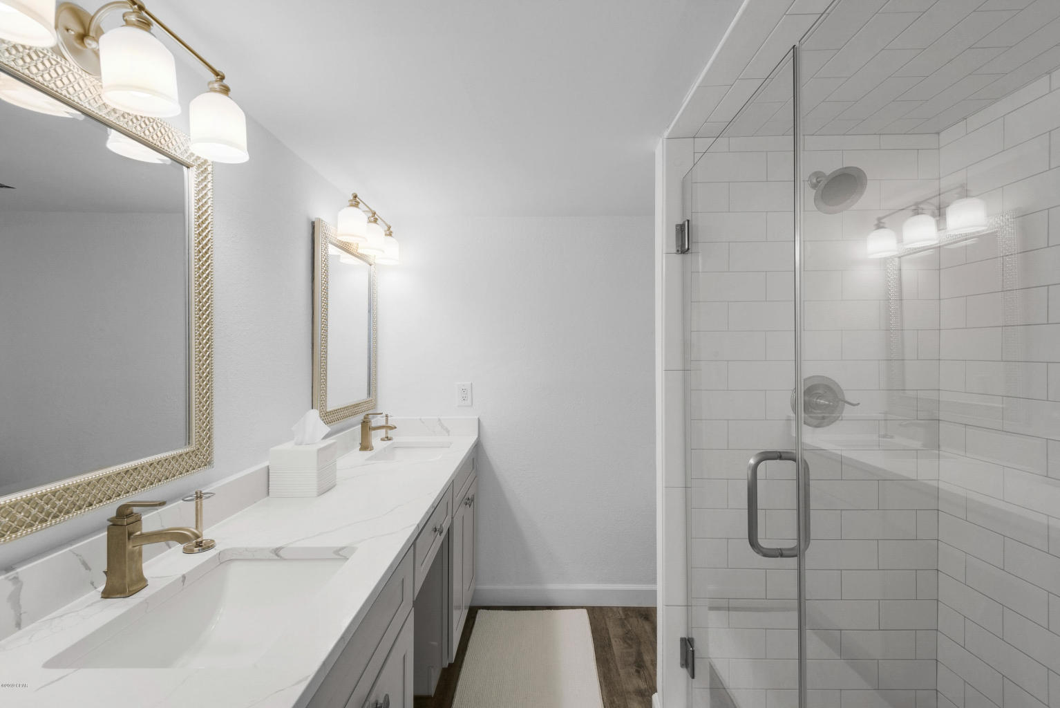 Master Bath with two sinks and walk in shower