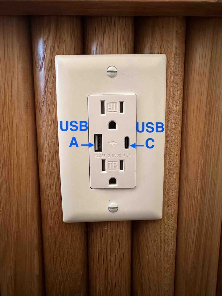 Night table power outlet with USB Type C & Type A