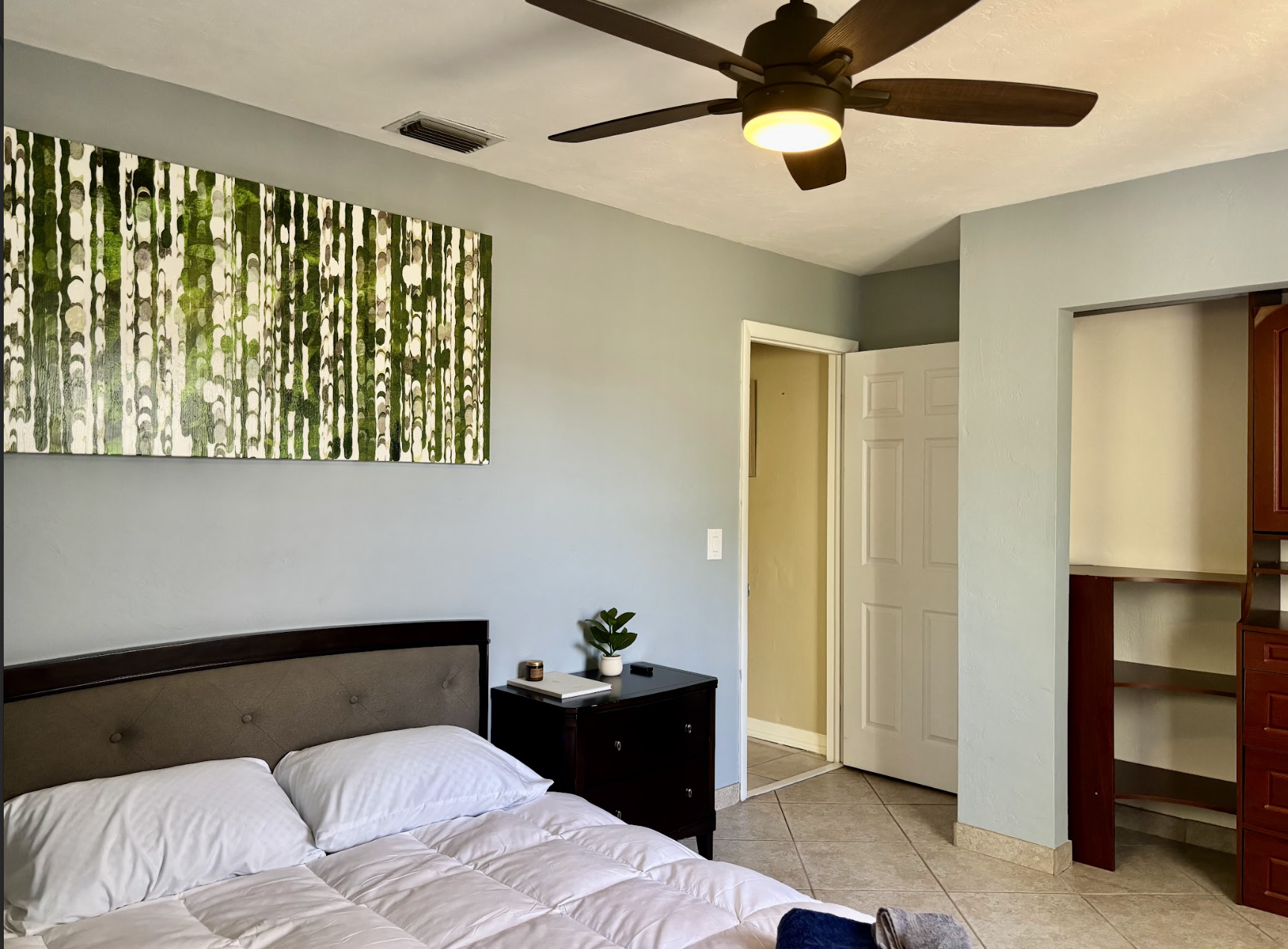 The third bedroom is located in the front of the house next to the restroom in the hallway immediately next door.