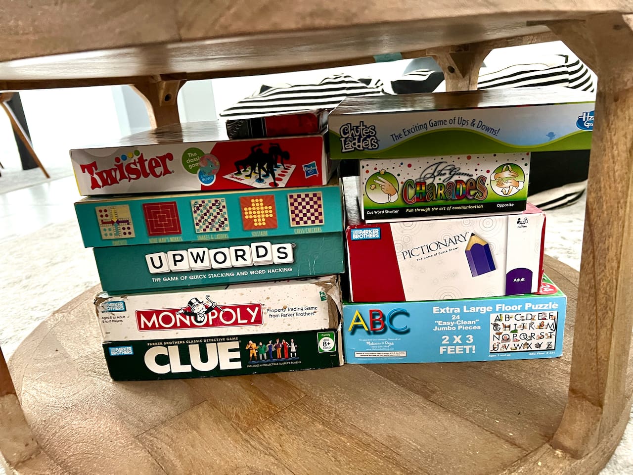 Many board games located now in kitchens closet. Many toys and more games located in the closet in the room with two beds 