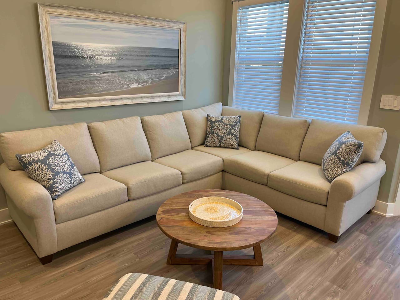 Living room with Queen pull out sofa. 