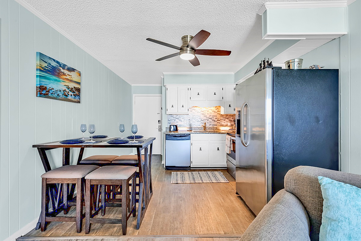 Dining Area – Bar-height seating for four