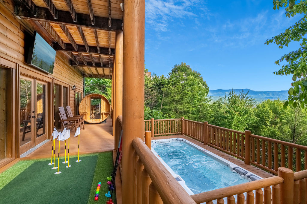 Soak in the sun w/an outdoor heated SwimSpa, play putt-putt or enjoy the sauna