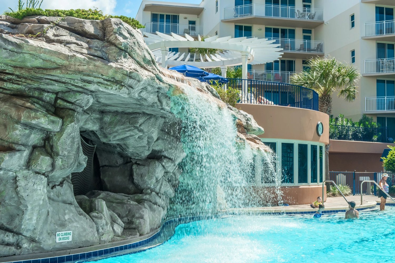 Waterfall feature at lagoon pool