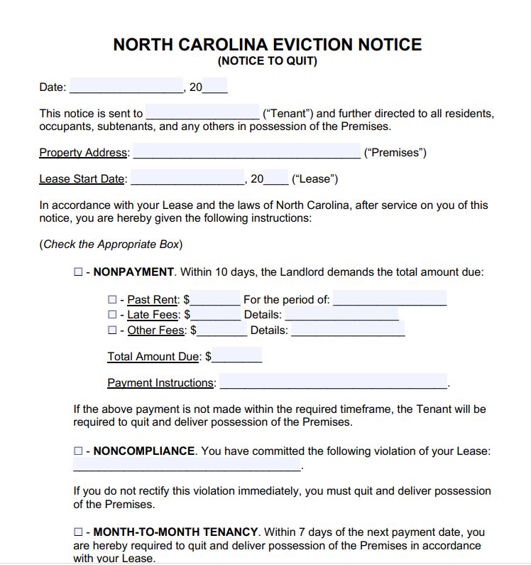 Eviction Process for North Carolina Real Estate Wishlist Property