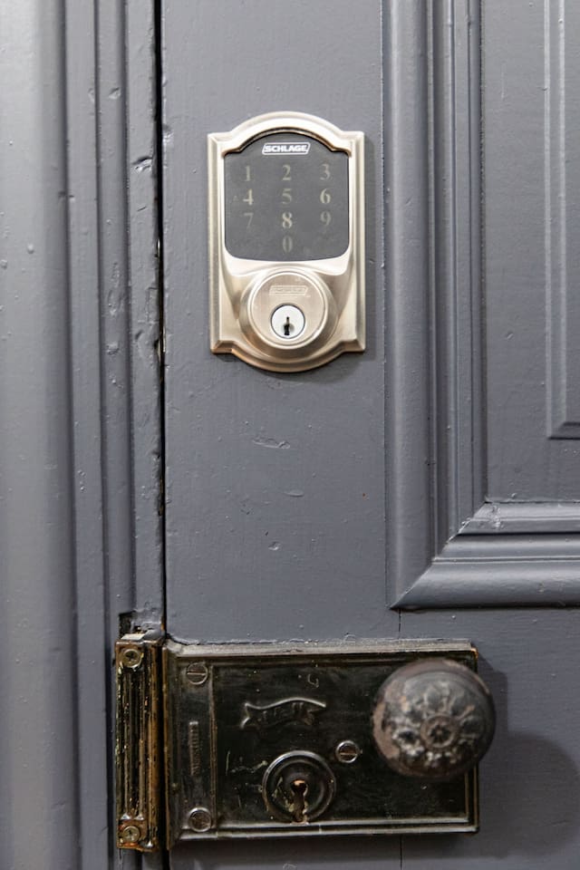 Convenient front door with a secure entry code, providing easy and safe access to the home during your stay.