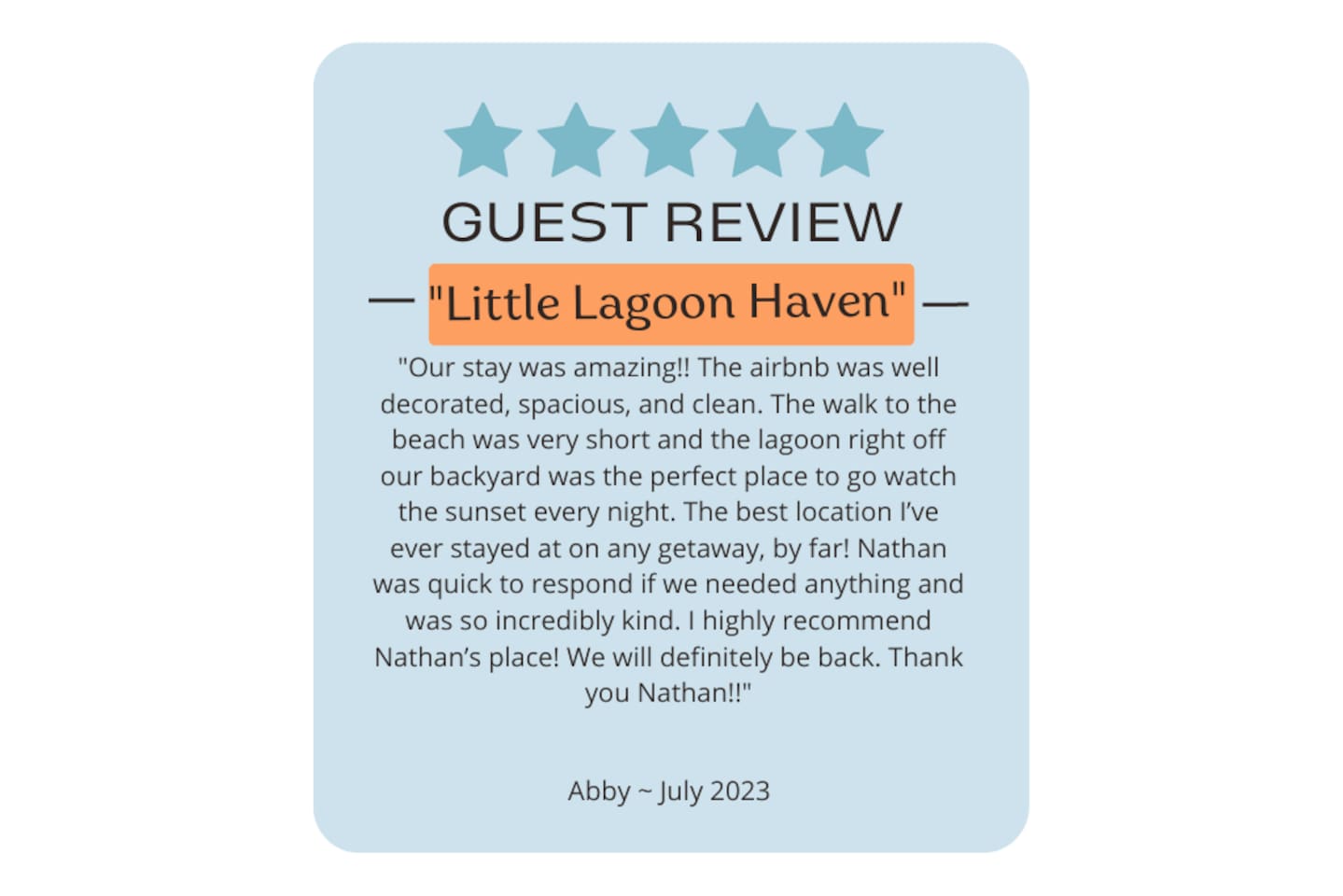  5-star Airbnb gem: Little Lagoon Haven offers sunsets, comfort, and top-notch service.