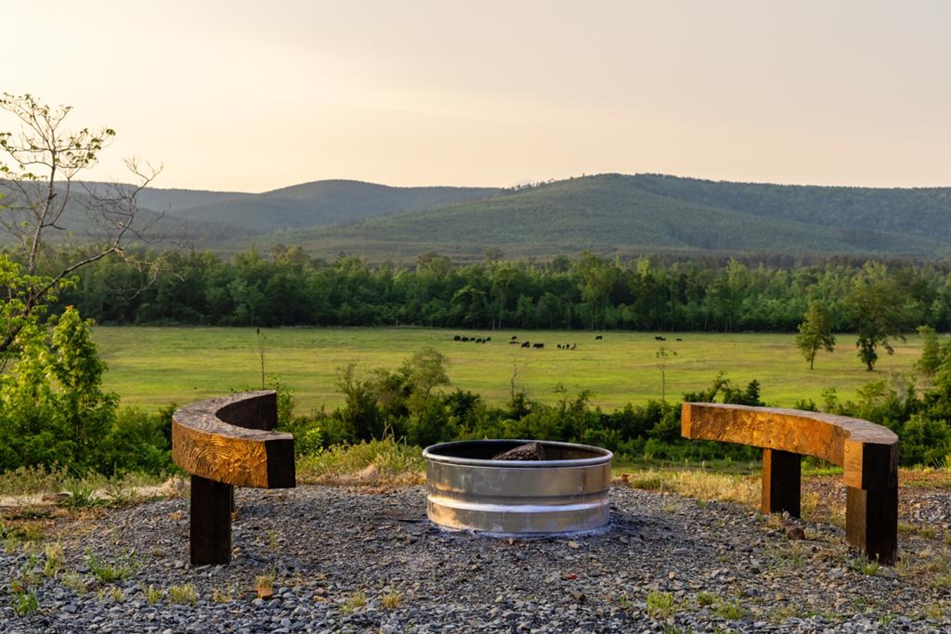 Fire pit area with mountain and valley views at Sierra Sky.