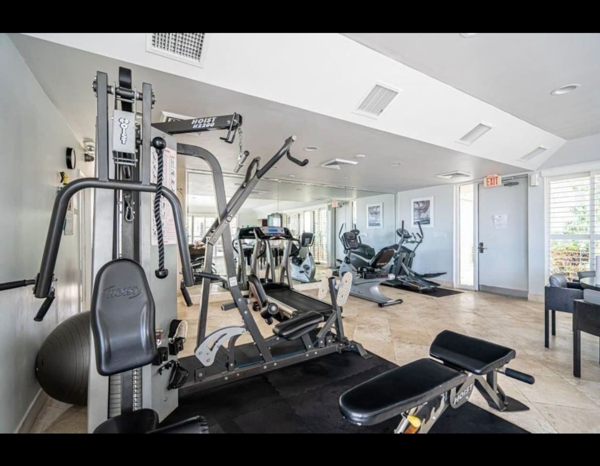 The community gym has great equipment when you're ready to workout.