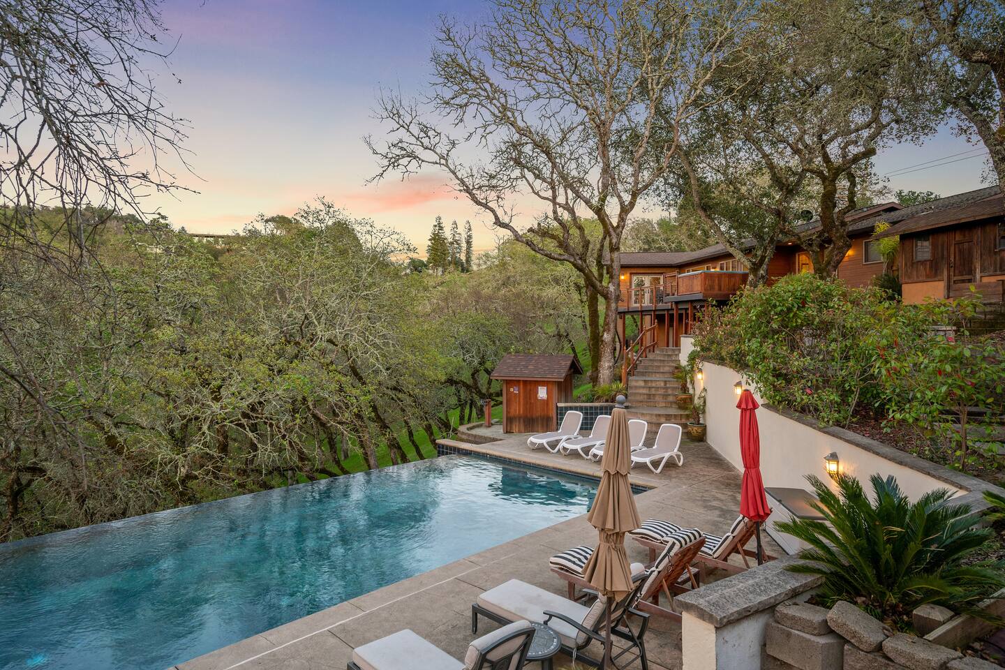 Saltwater, infinity-edge pool. Gas-heated to be comfortable all year.