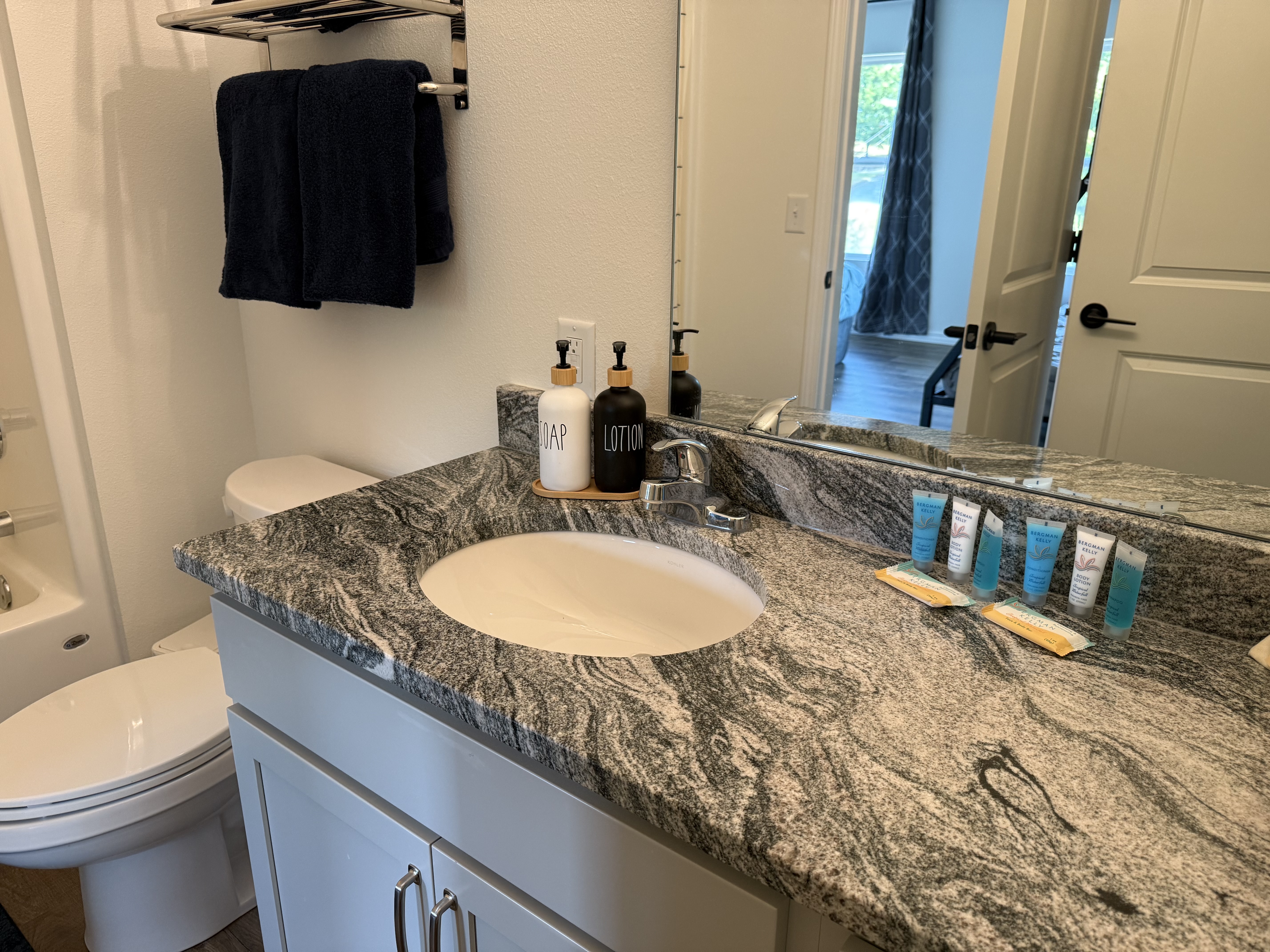 Single bowl with extra counter space in Bathroom #2 for your essentials.