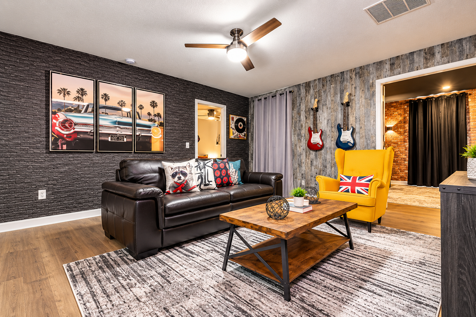 Rock and Roll-themed family room is a hit with older kids  and those young at heart.