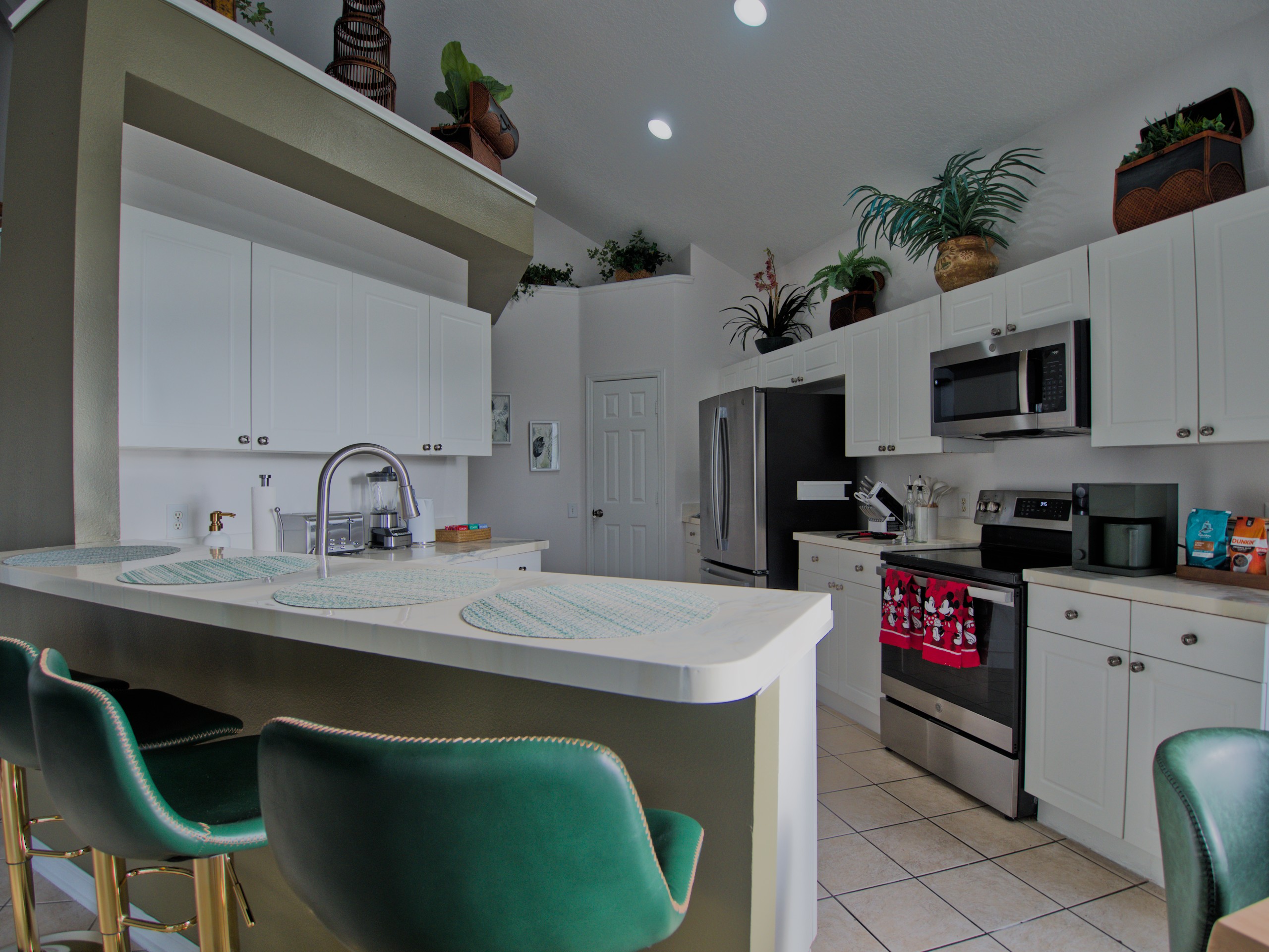 Kitchen and bar seating.