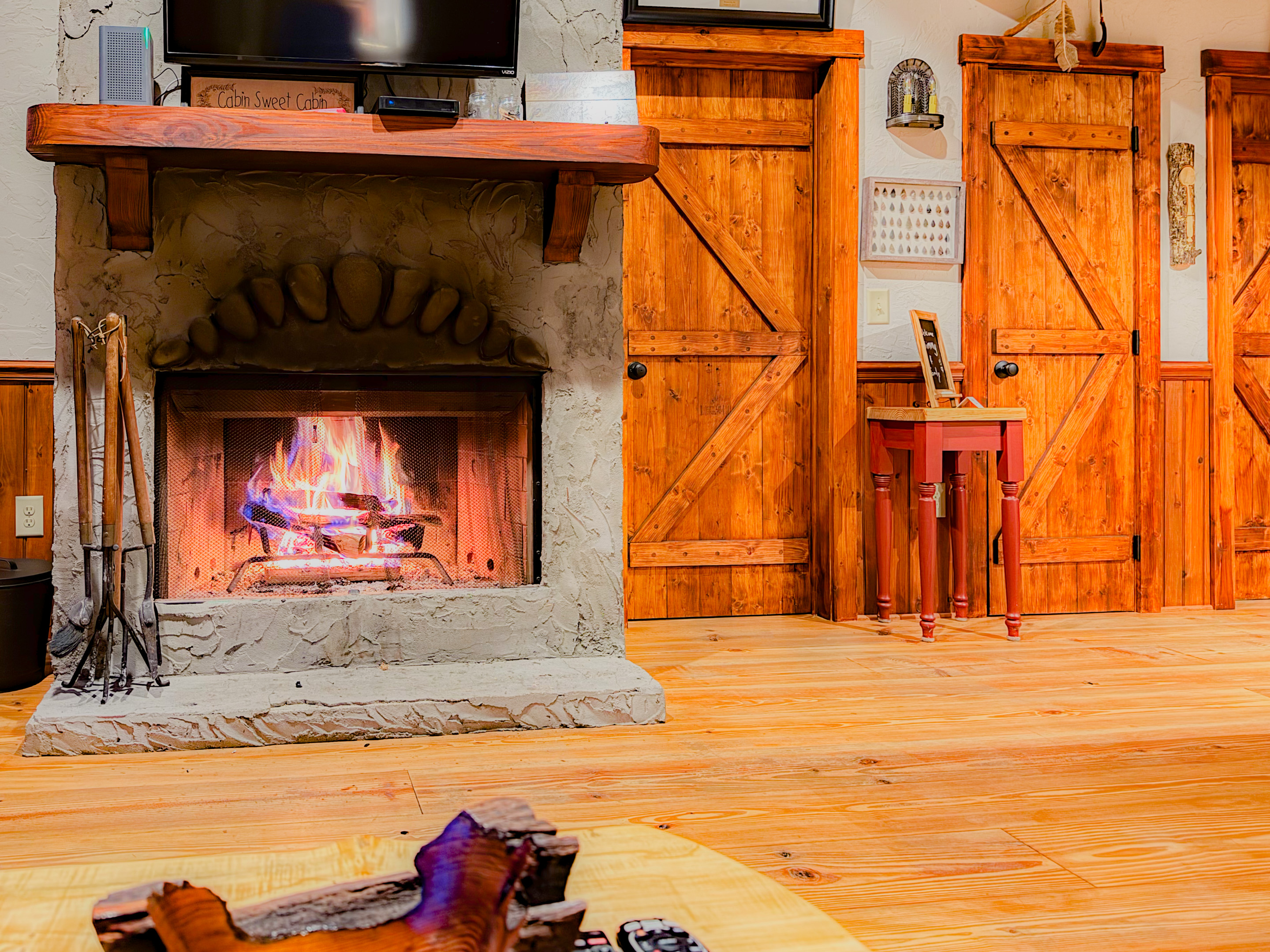 wood burning fireplace in the winter months