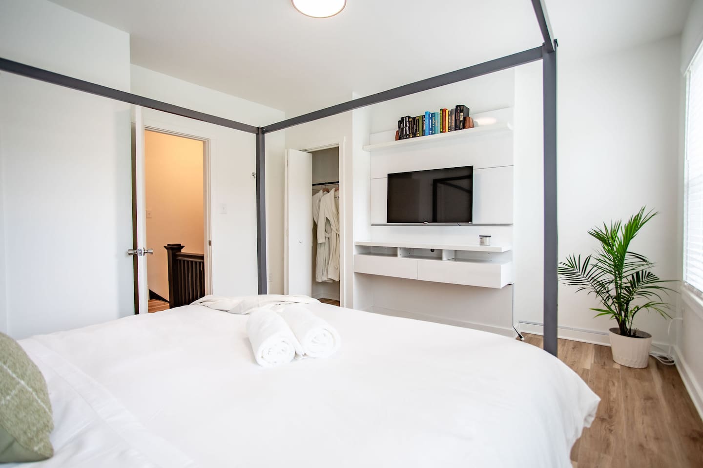 Beautiful view from the bed, offering a peaceful and serene atmosphere, perfect for waking up to natural light or unwinding with a scenic backdrop."