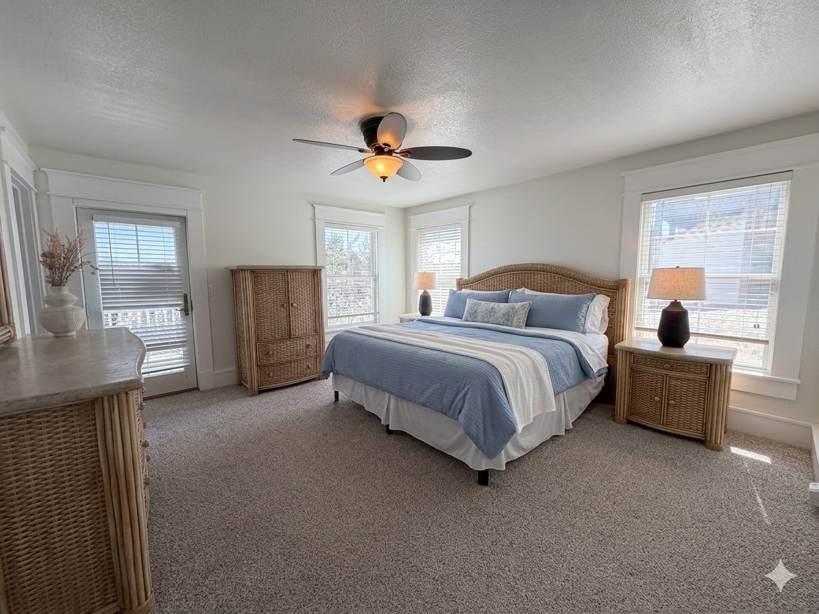 Bedroom 4 — Charming King Suite with Comfortable Bedding | Family-Friendly at The Mark Twain, Outer Banks