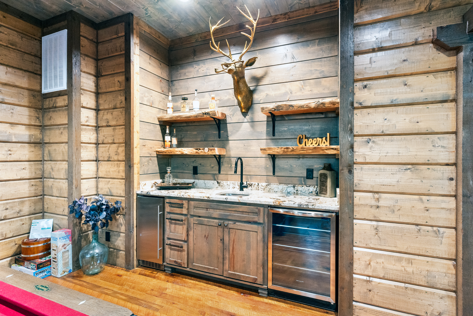 Stylish wet bar area perfect for entertaining and evening refreshments