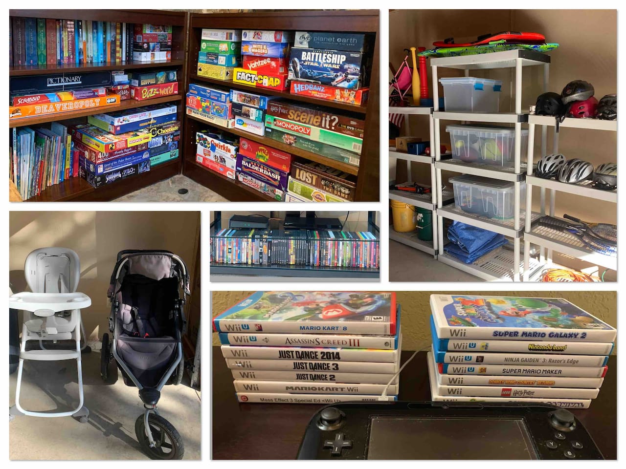 The Lazy Bear Lodge has so much fun stuff for kids - a Wii U with games, a stroller and high chair, lots of stuff for the park, plenty of dvds, and more!