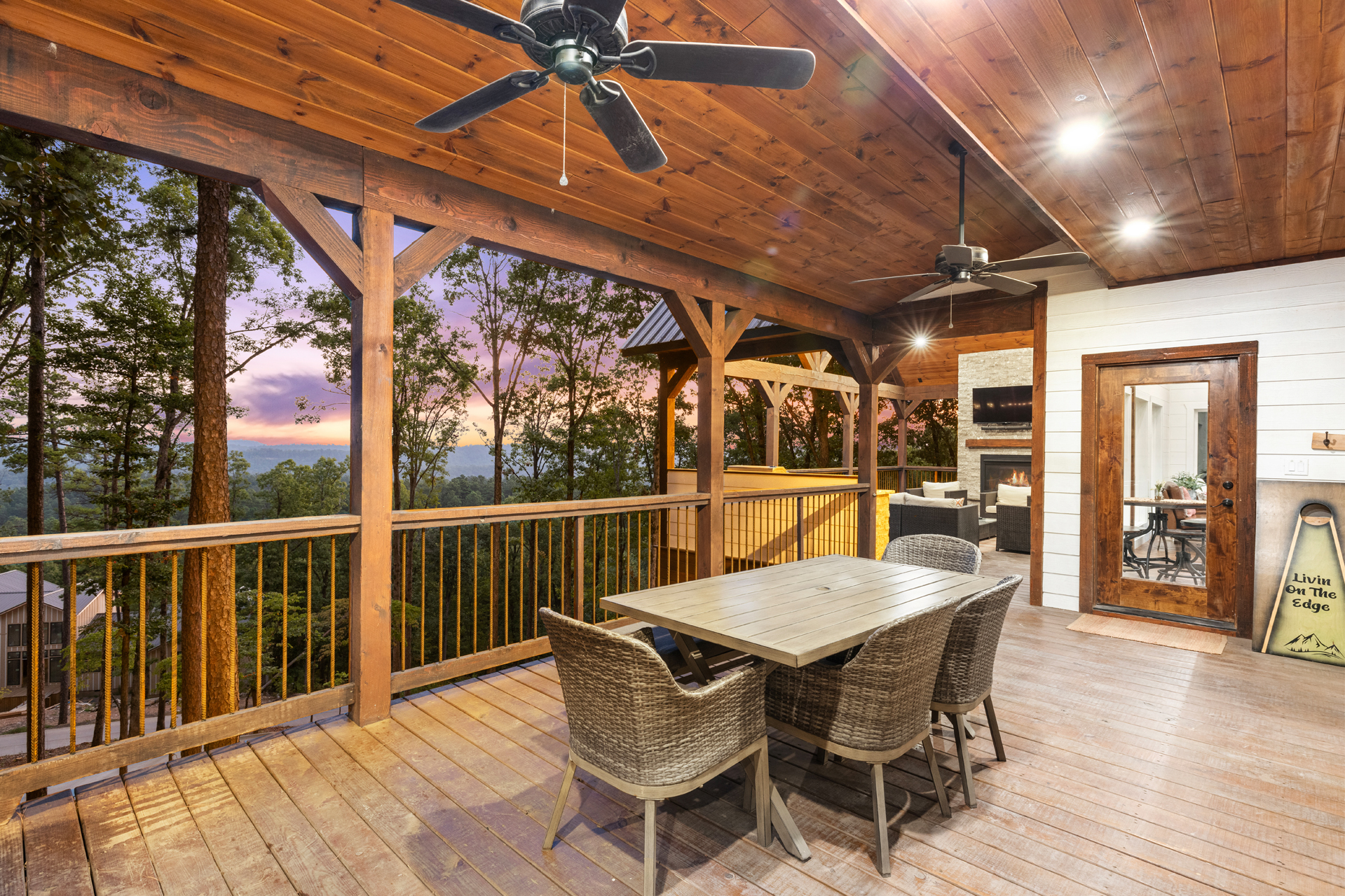 Outdoor dining and entertainment deck perfect for relaxing mountain evenings