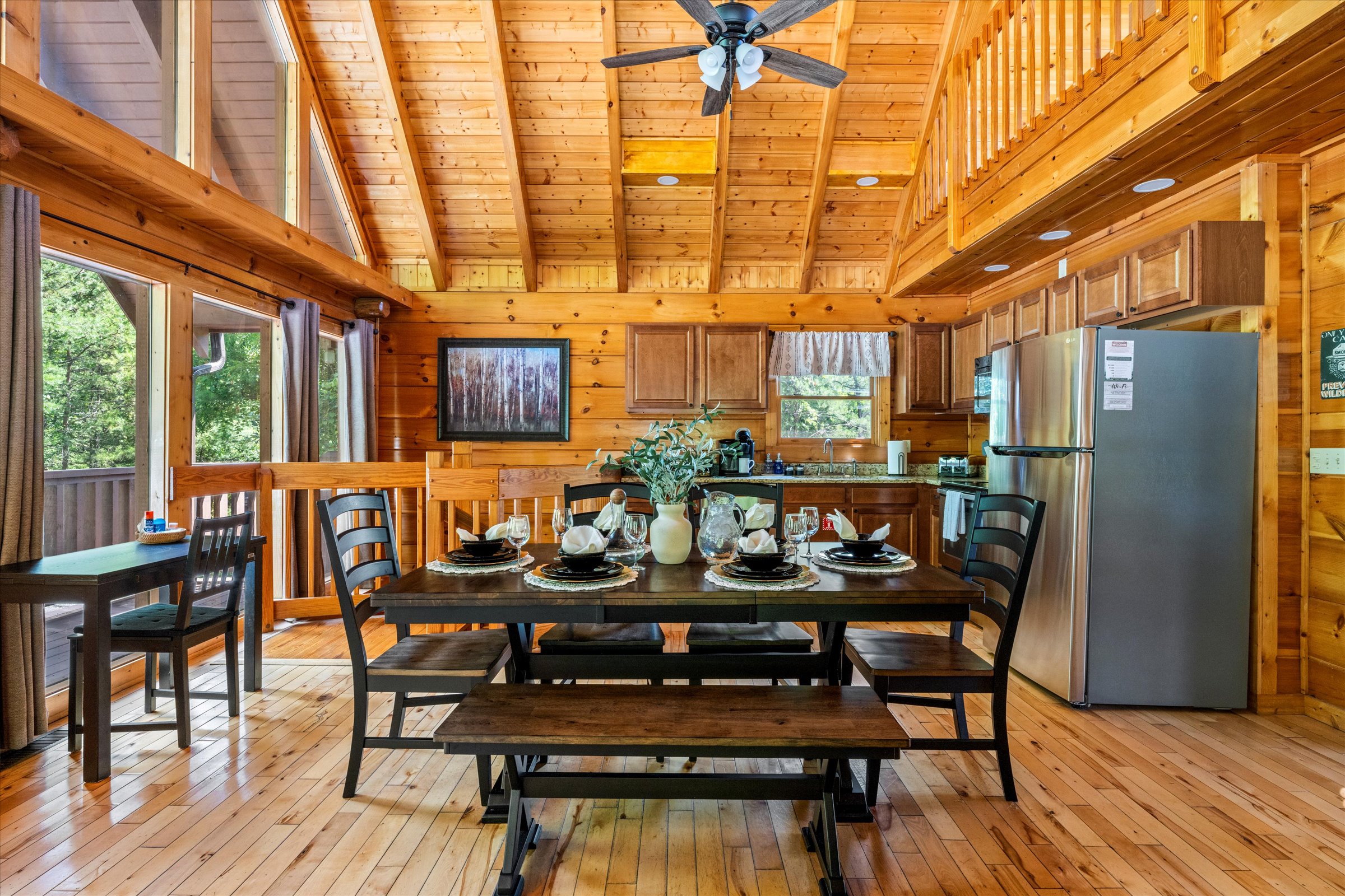 Spacious dining for up to 10 with peaceful views.