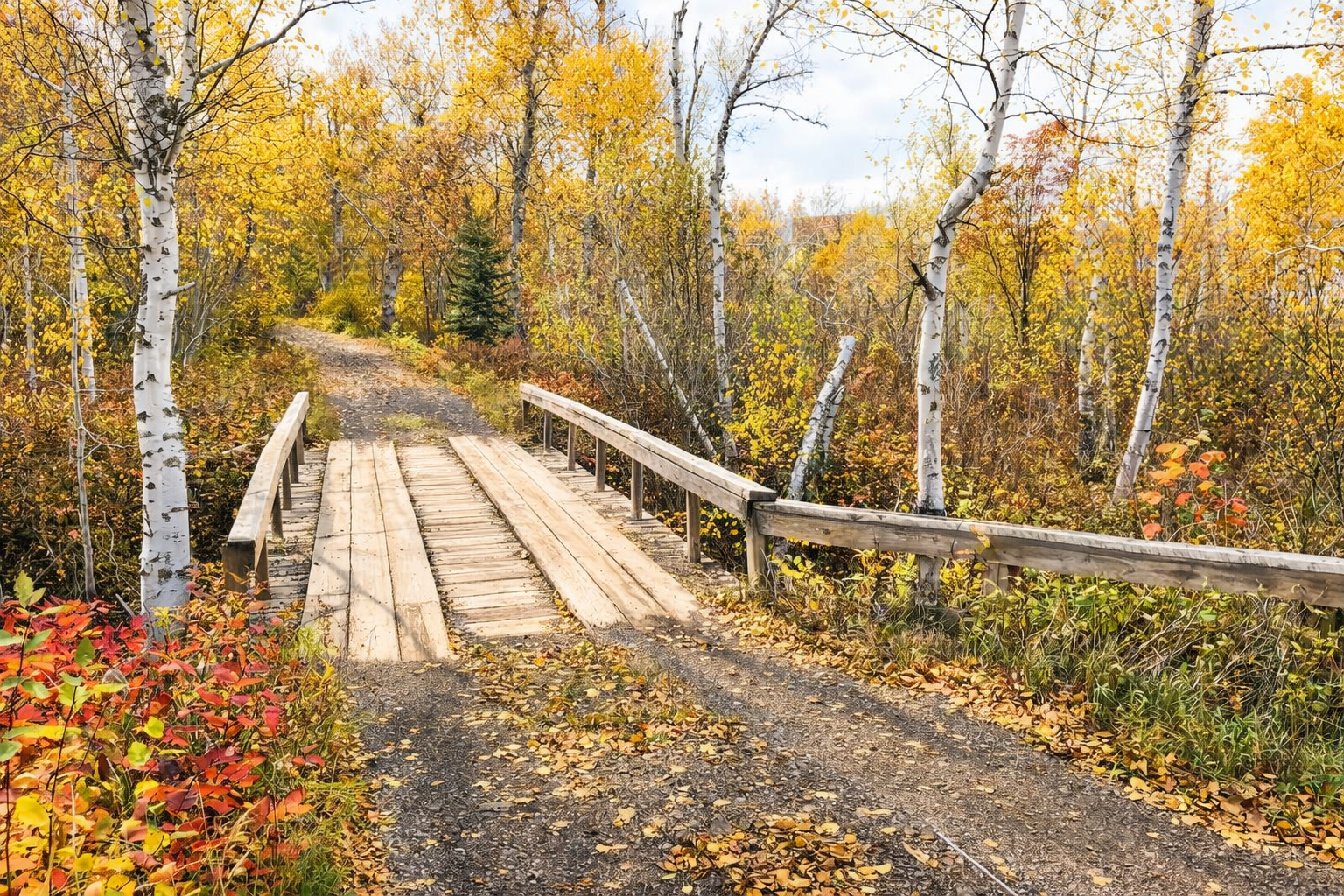 A private bridge and winding gravel drive carry you through glowing fall colors, tucked deep into the woods. With every turn, the outside world fades away leading you into your own secluded cabin escape, quiet, cozy, and completely yours.