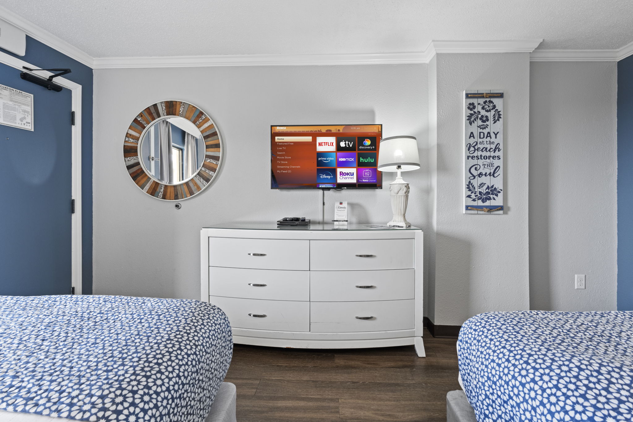 Relax and enjoy smart TV's from both the bedroom and living room