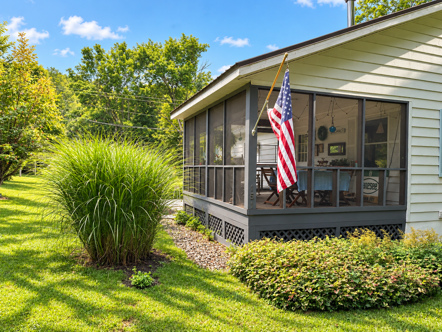 Screened porch overlooking the yard.