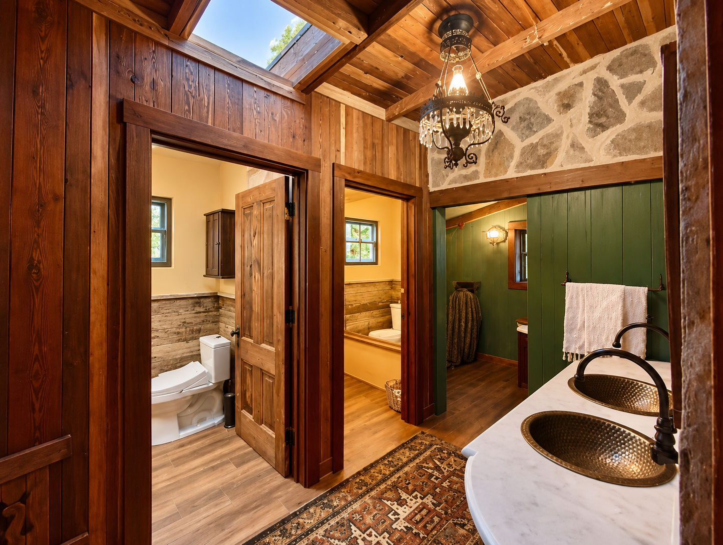 One of Heritage House’s secret superpowers for groups and approved events: two first-floor powder rooms with a gorgeous double vanity, easily accessible from the kitchen and covered outdoor spaces.  