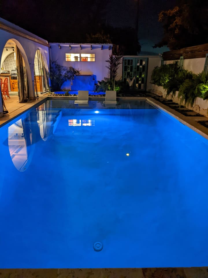 The pool and hot tub at night with the lights are awesome to extend the daytime fun into the night. 