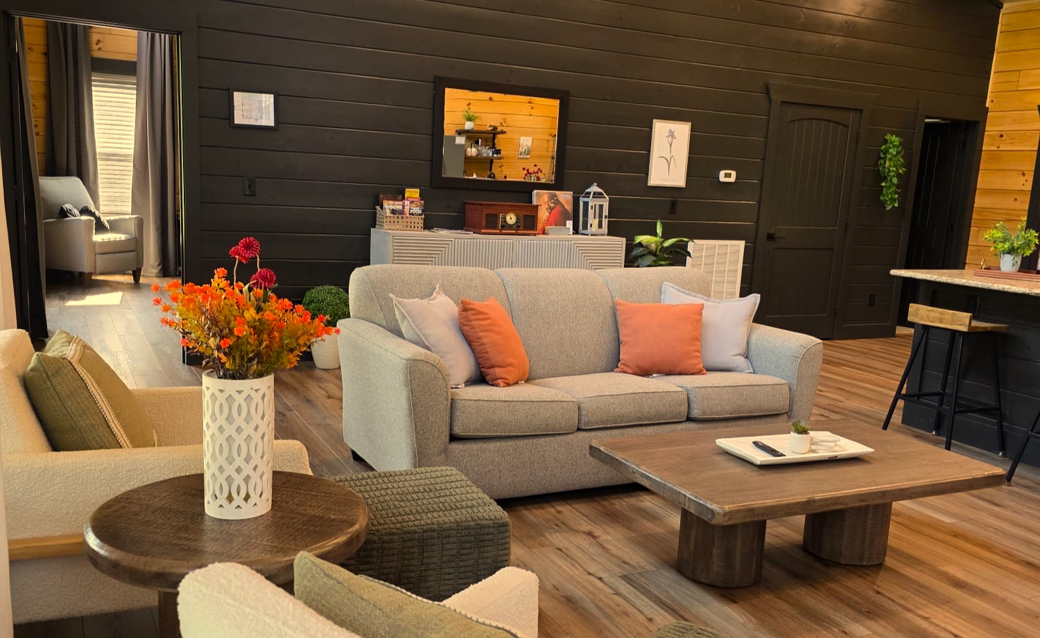 This inviting living space is perfect for movie nights and lazy afternoons